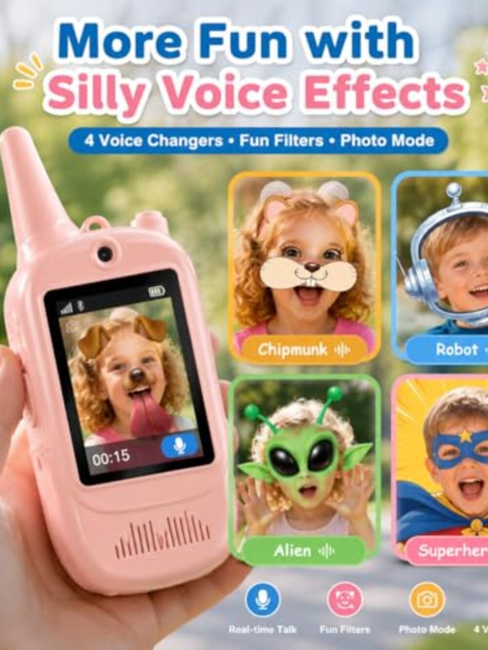 Kids Video Walkie Talkies 2 Pack Rechargeable Long Range Voice Changer - Picture 2 of 6